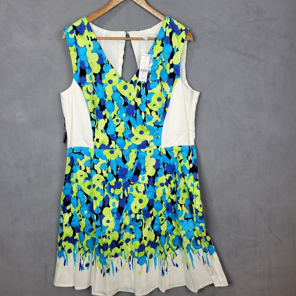 New York & Company Mini Dress Women's 18 Multicolor Floral Cotton Keyhole Back